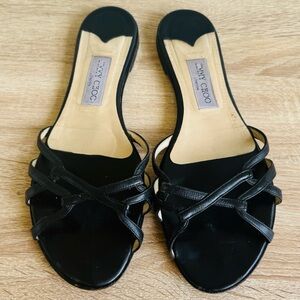 Jimmy Choo Black Flat Slides Slip On